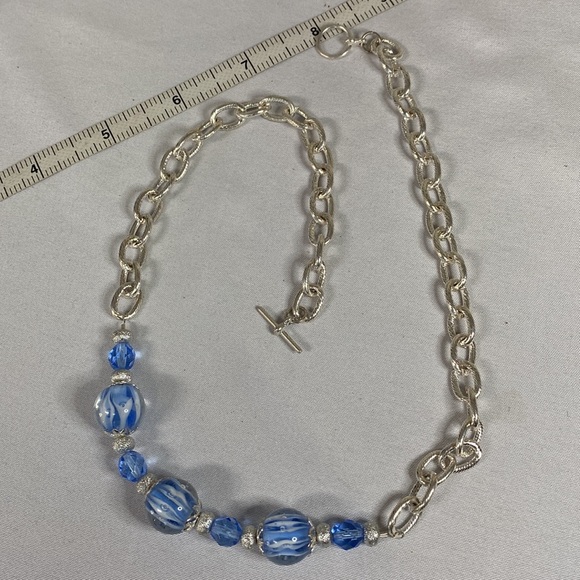 Blue glass bead silvertone chain necklace - Picture 5 of 5